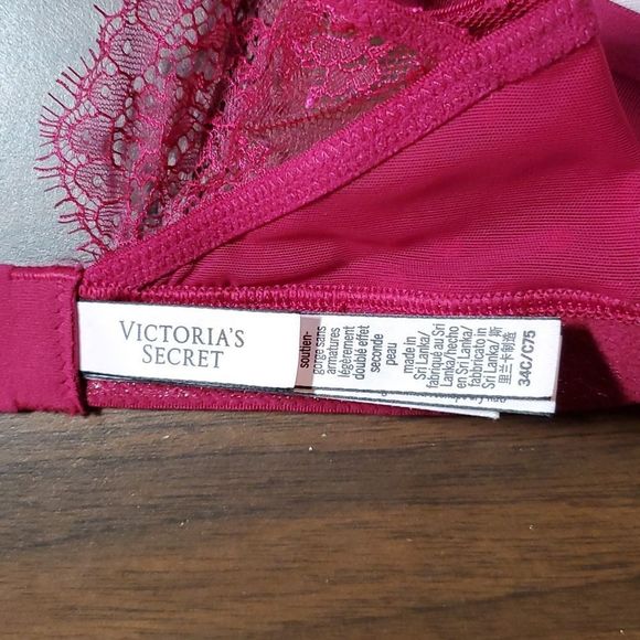 Victoria's Secret T-Shirt‎ Lightly Lined Wireless Bra Logo Band Magenta Size 34C - Picture 7 of 10